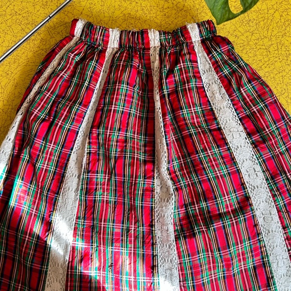 RARE Vintage 70s Mr. Hank Plaid Prairie Maxi Skirt Patchwork Lace Hippie Gypsy - Picture 7 of 12